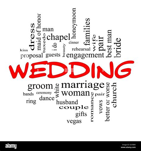 Wedding Word Cloud Concept In Red Caps With Great Terms Such As Dress