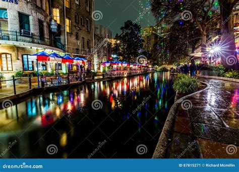 The Riverwalk at San Antonio, Texas, at Night. Stock Image - Image of pedestrian, christmas ...