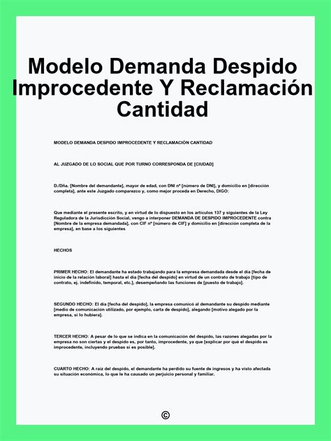 Modelo Demanda Despido Improcedente Y Reclamación Cantidad
