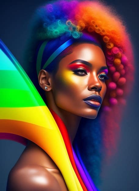 Premium Photo A Woman With A Rainbow Hair And A Rainbow Scarf