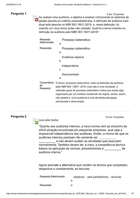 ATIVIDADE 2 SEMANAS 3E 4 AUDITORIA DA QUALIDADE SENAC RS TECNICO EM