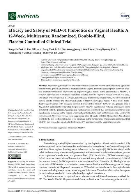 Pdf Efficacy And Safety Of Med 01 Probiotics On Vaginal Health A 12