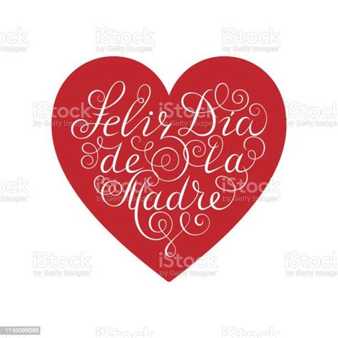 Happy Mothers Day White Ink Calligraphy On White Background Red Heart