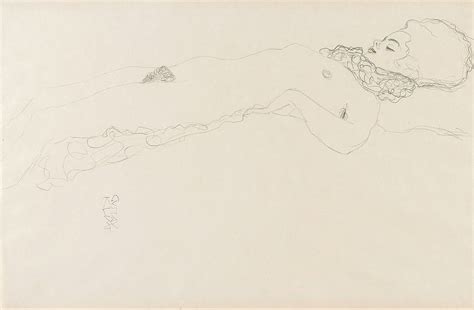 Naked Girl With Ruff Lying By Gustav Klimt