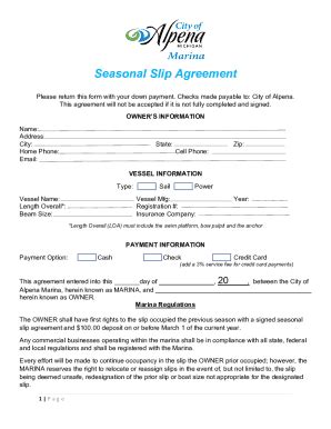 Fillable Online Seasonal Slip Agreement Fax Email Print Pdffiller