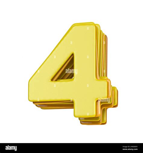 Yellow Font Number 4 FOUR 3D Render Illustration Isolated On White