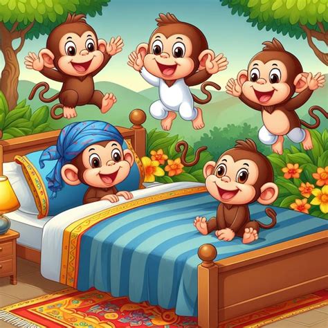 Three Monkey Jumping on the bed | Premium AI-generated image