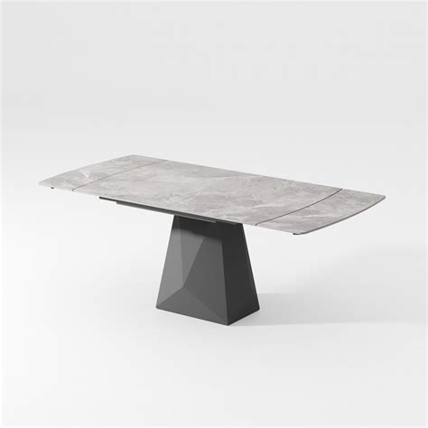 Gray Glossy Sintered Stone Dining Table With Leaf