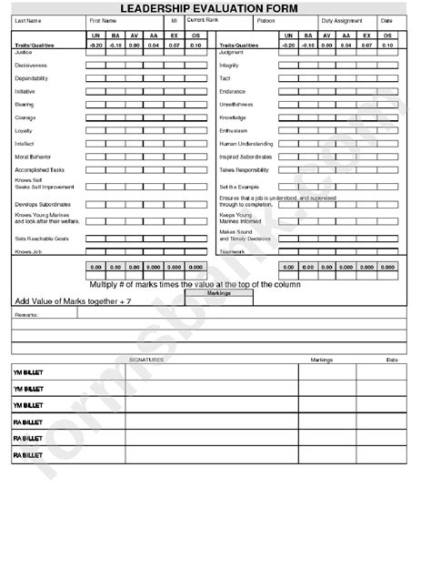 Leadership Evaluation Form Printable Pdf Download