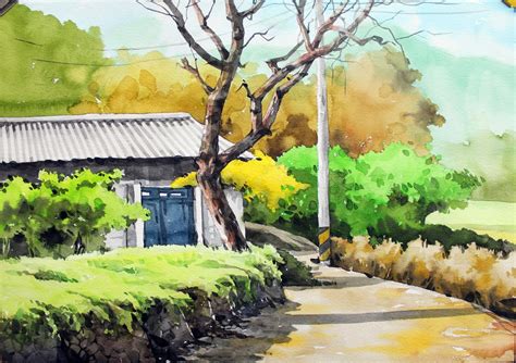 Namil Art Watercolor Step By Step Entrance To Town Basic Landscape