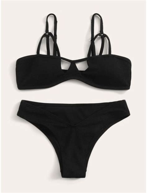 Buy Shein Rib Cut Out Top With High Cut Bikini Set Online Topofstyle