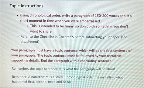 [Solved] Topic Instructions . Using chronological order, write a ...