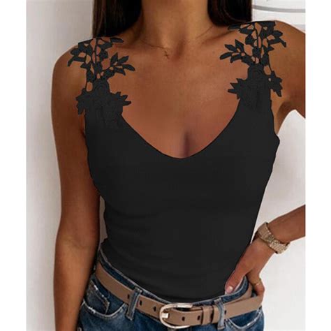 Munlar Womens Sexy Vest Summer Floral Lace Black Strappy Camisole Sleeveless Tank Tops For