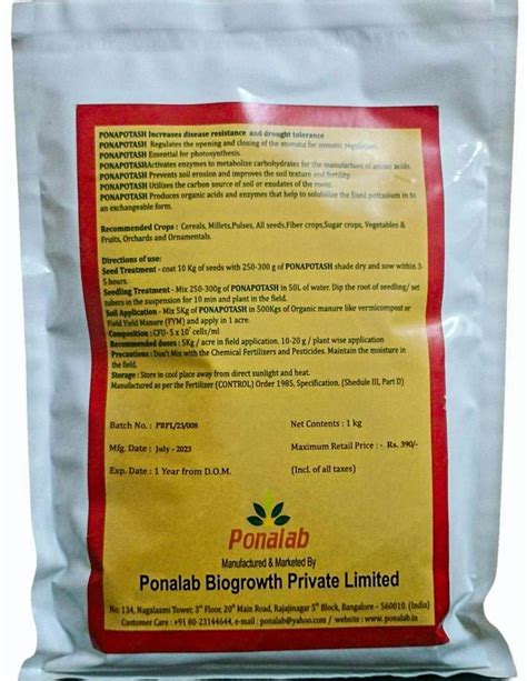 Bio Tech Grade Packaging Size 1kg Pona Potash Phosphate Mobilizing