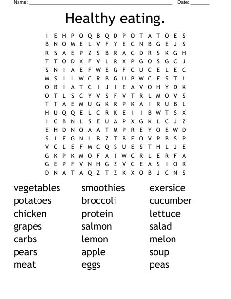 Healthy Eating Word Search Wordmint