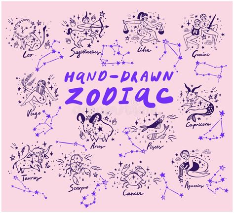 Set Of Hand Drawn Vector Zodiac Signs Stock Vector Illustration Of