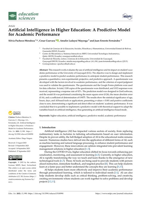 Pdf Artificial Intelligence In Higher Education A Predictive Model