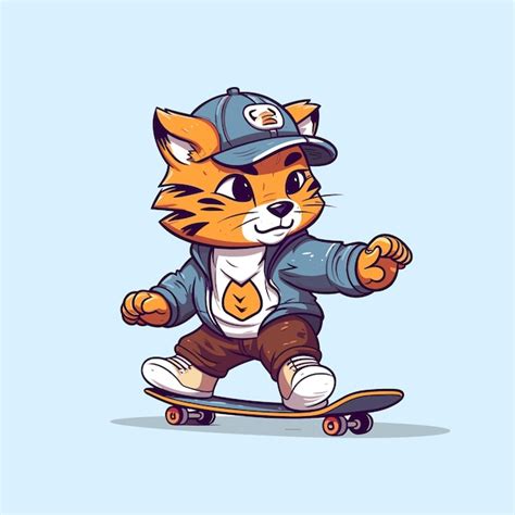 Premium Ai Image Cute Tiger Riding Skateboard Summer Sport Vector Illustration