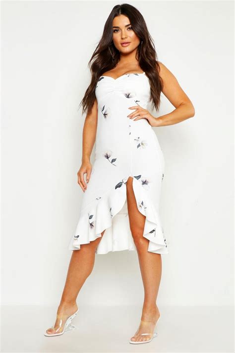 Floral Ruffle Asymmetric Midi Dress Boohoo