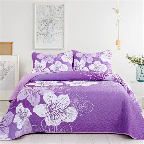 Amazon DJY Purple Floral Queen Quilt Set 3 Pieces Botanical