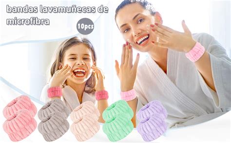 5 Pares de muñequeras absorbentes para Lavar la Cara Toallas de muñeca