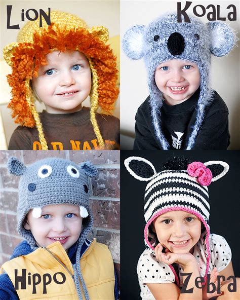 Animal Hat Patterns Crochet Collection 3 instant Download lion, Koala ...