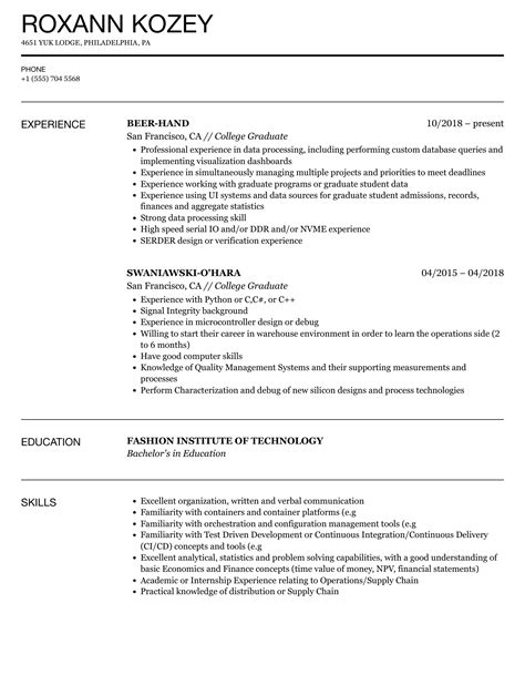 College Graduate Resume Samples Velvet Jobs