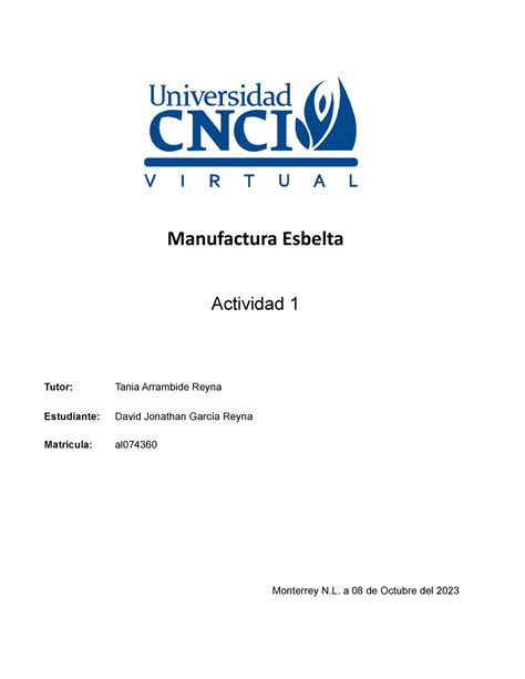 Manufactura Esbelta Act Manufactura Esbelta Actividad Tutor