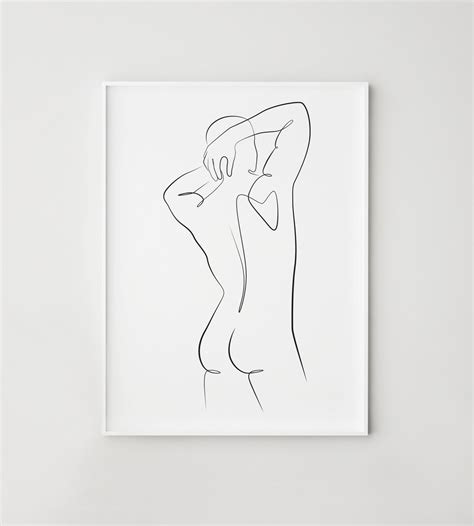 Man Line Art One Line Drawing Nude Male Body Print Printable