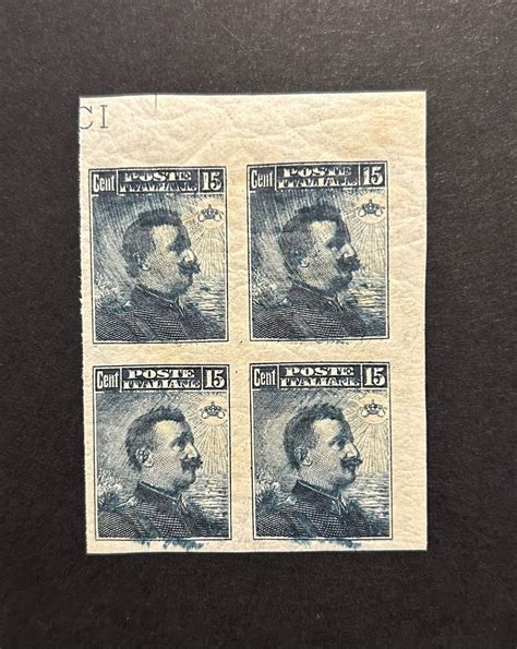 Italy Kingdom 1911 15 Cents Black Gray Block Of Four With