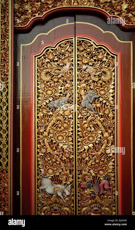 Ornate Decorative Door Of A Hindu Temple In Ubud In Bali In Indonesia