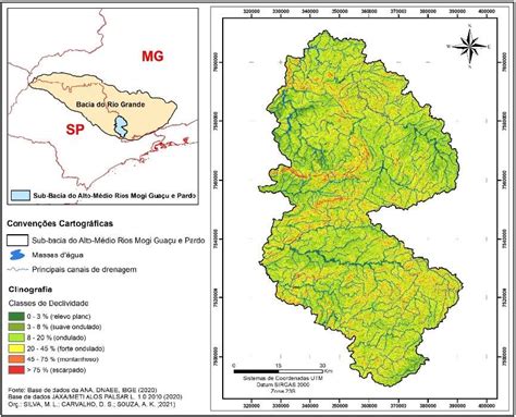 Mapa clinográfico da Bacia do Rio Mogi Guaçu e Pardo em Minas Gerais