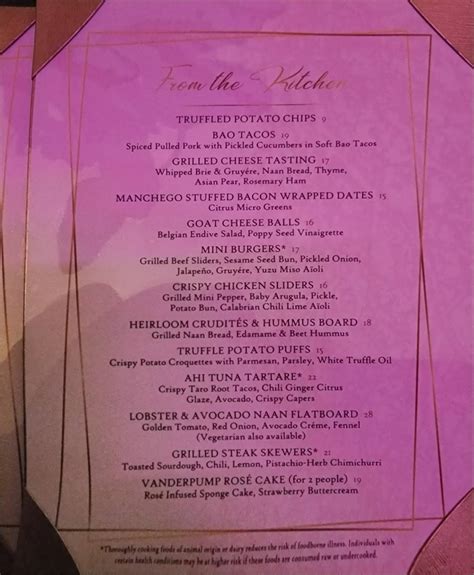 Menu at Vanderpump Cocktail Garden pub & bar, Las Vegas