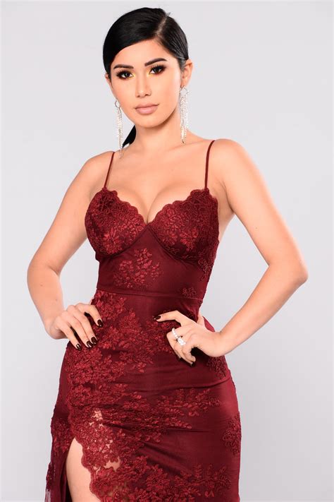 A Night In Tokyo Lace Dress Burgundy Fashion Nova