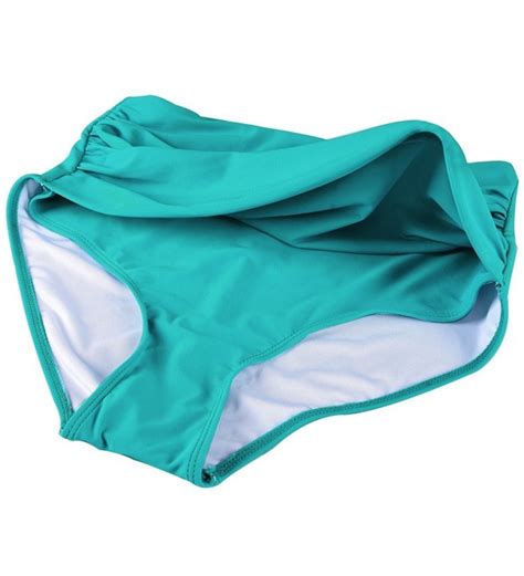 Women S High Waisted Shirred Swim Bottom Retro Bikini Brief Swim Shorts Lake Green Cd N Shq