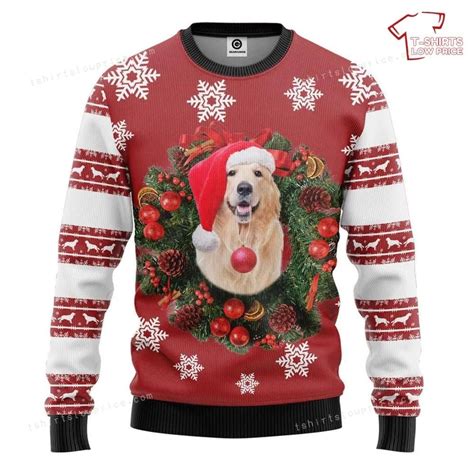 Golden Retriever Christmas Wreath Ugly Sweater - T-shirts Low Price