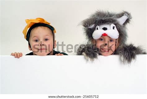 Funny Kids Faces Above Big Blank Stock Photo (Edit Now) 25605712