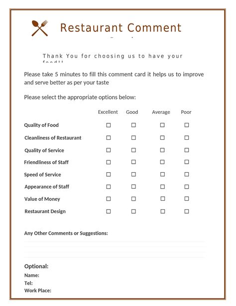 50 Printable Comment Card And Feedback Form Templates Templatelab