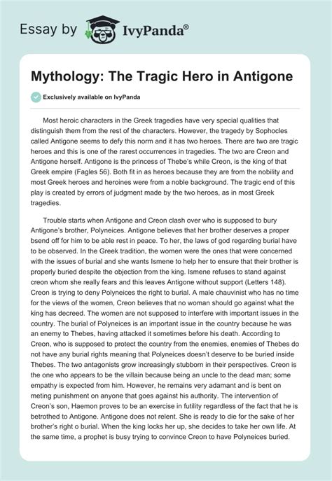 Mythology The Tragic Hero In Antigone 1130 Words Essay Example