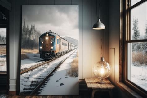 Un Tren En La Nieve Con Las Luces Encendidas Foto Premium