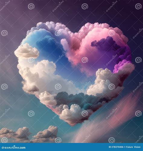 Heart Shaped Rainbow Clouds In Blue Sky Created Using Generative Ai