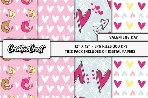 Valentine Day Digital Papers Scrapbook Backgrounds Designs