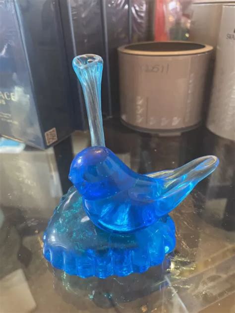 Vintage Bluebird Of Happiness Terra Studios Blue Glass Bird Signed Leo