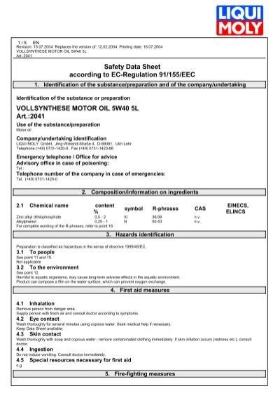 Safety Data Sheet According To Ec Regulation 91155eec