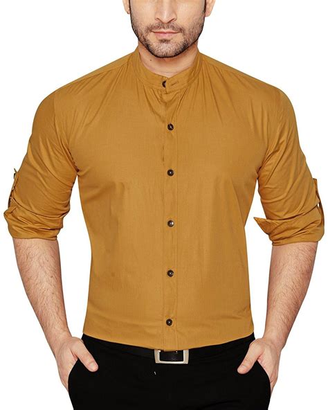 Globalrang Solid Chinese Collar Casual Shirt For Men Stylish Stylish