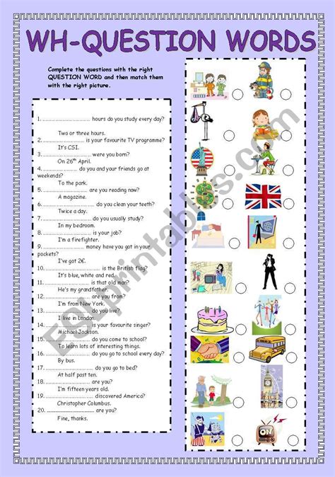 Question Words Esl Worksheet By Mariaah