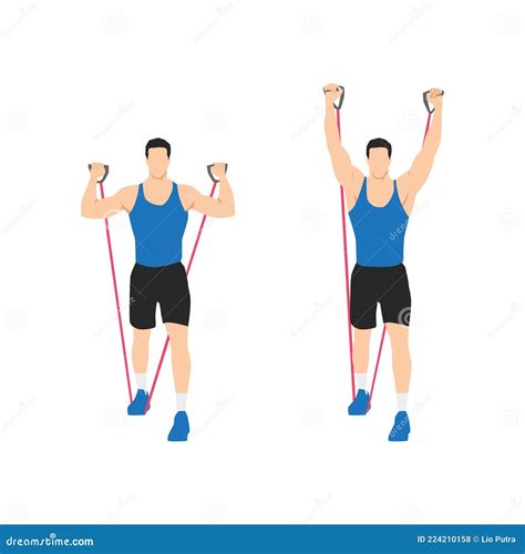 Man Doing Resistance Band Standing Shoulder Press Stock Vector