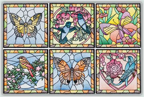 BFC1494 Stained Glass Squares Birds And Butterflies