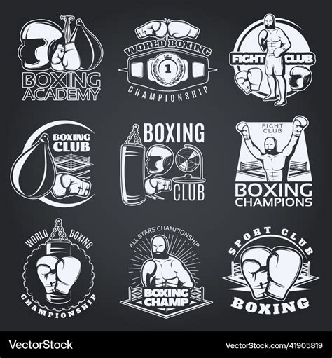 Boxing Clubs And Competitions Monochrome Emblems Vector Image