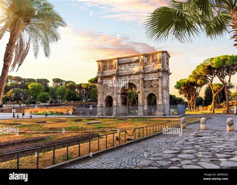 The Arch Of Constantine Behind The Palms Famous Place Of Visit In Rome